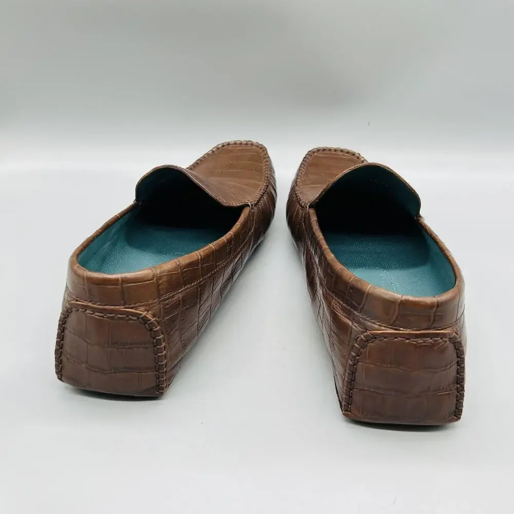 Cole Haan Shoes Mens 11 Brown Leather Croc Embossed Driving Moc Loafers Comfort